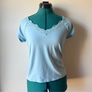 Light Blue Lace Trim Women's Top